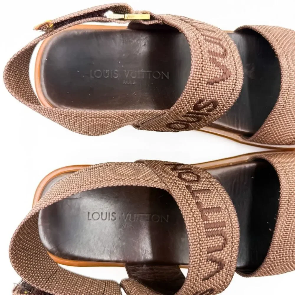 Louis Vuitton Embroidered Platform Slingback Logo Sandals EU 39.5 US 9.5